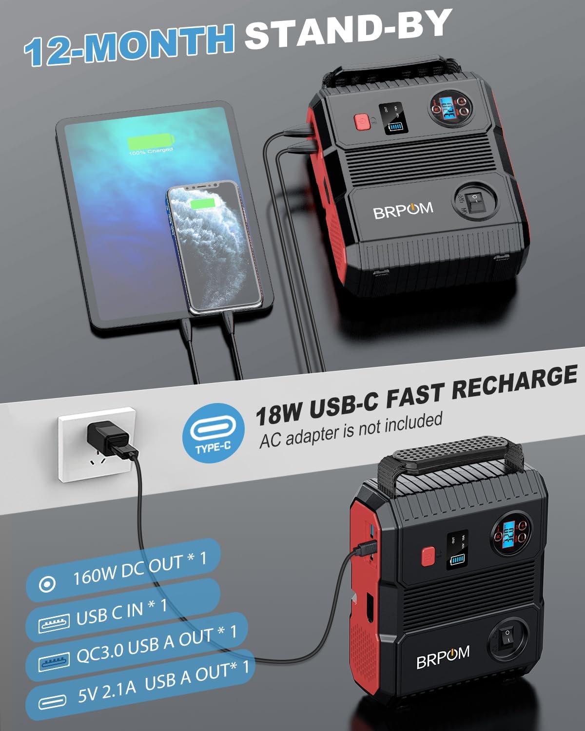 7000A Car Jump Starter & Air Compressor – 150PSI, 24000mAh, 12V - Image 3