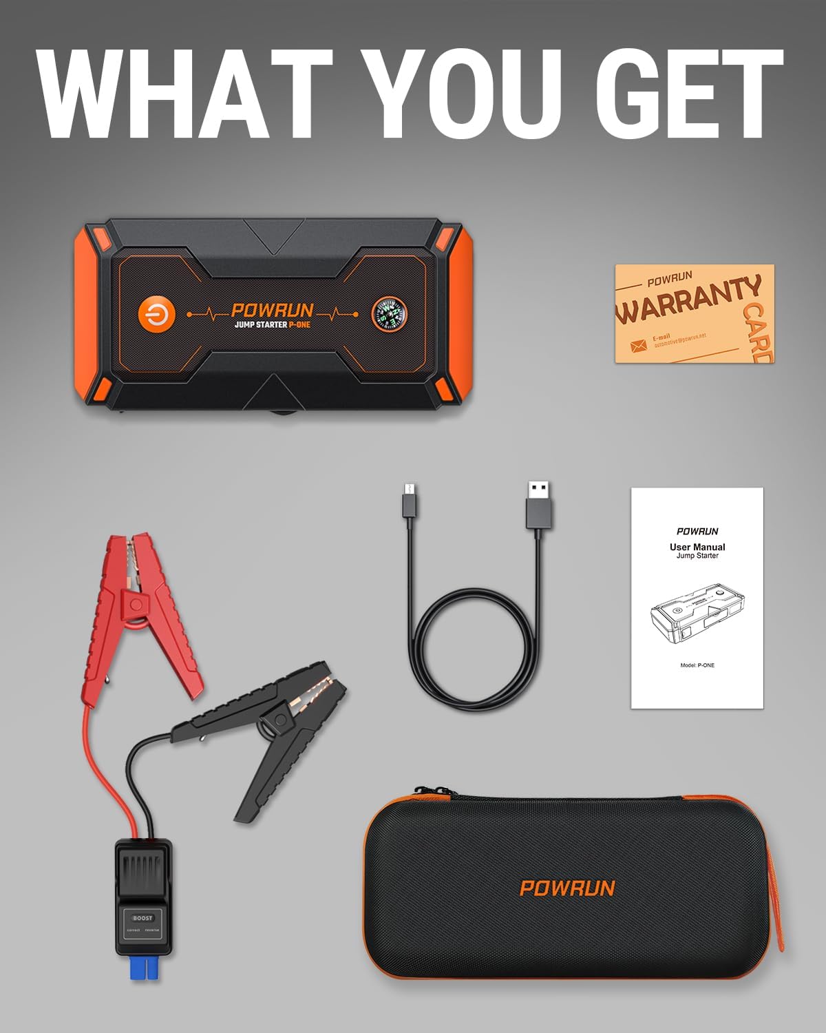 Powrun P-ONE 2000A Jump Starter - Portable Battery Pack for Cars & Diesel Engines (12V) - Image 2