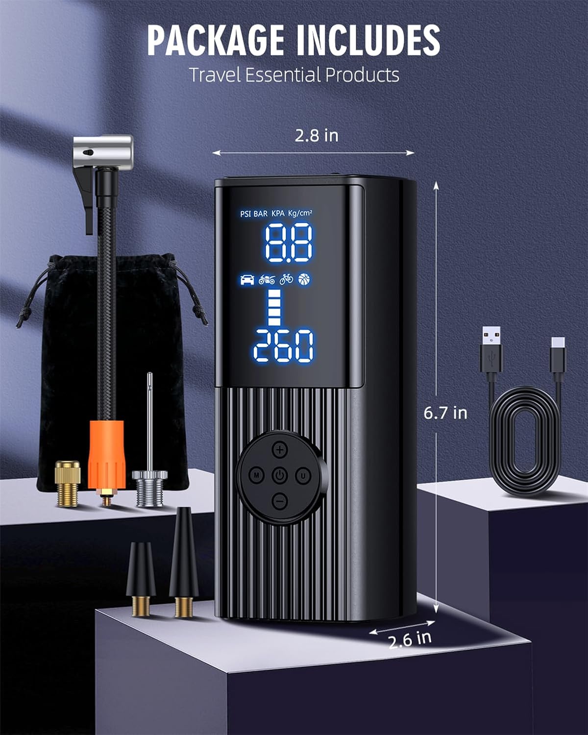 Ultra-Fast 180PSI Tire Inflator – 20000mAh Air Pump with LCD & 3X Speed - Image 3