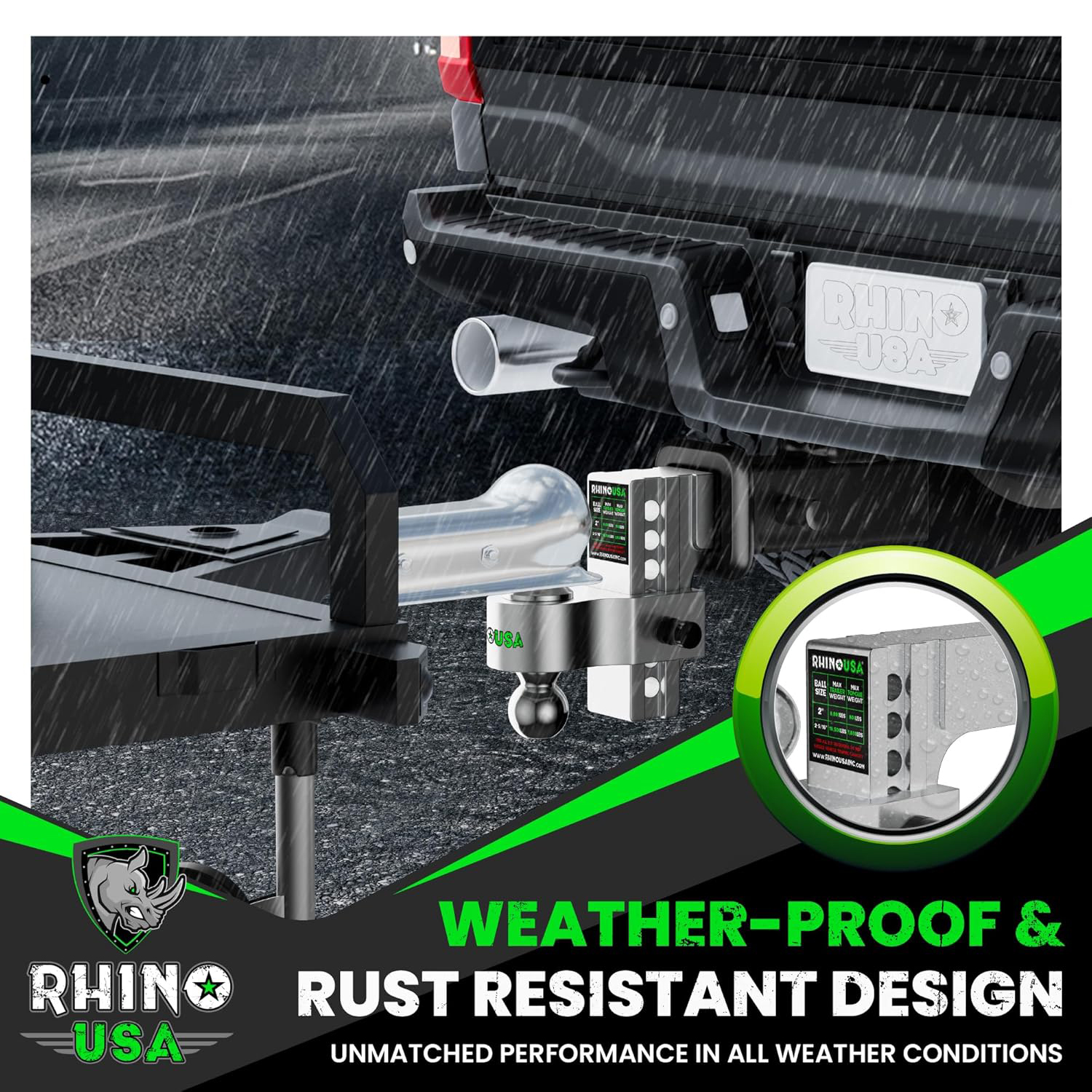 Rhino USA Adjustable Trailer Hitch for 2-Inch Receiver, 12,500 LBS, Weatherproof, Anti-Theft Lock - Image 2