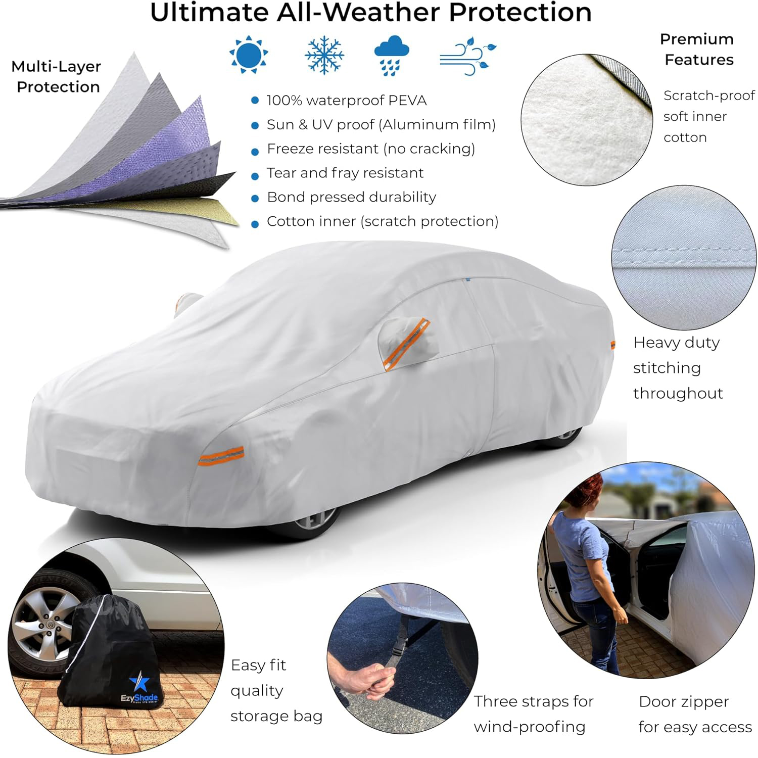 EzyShade 10-Layer Waterproof Car Cover – All-Weather Protection - Image 3