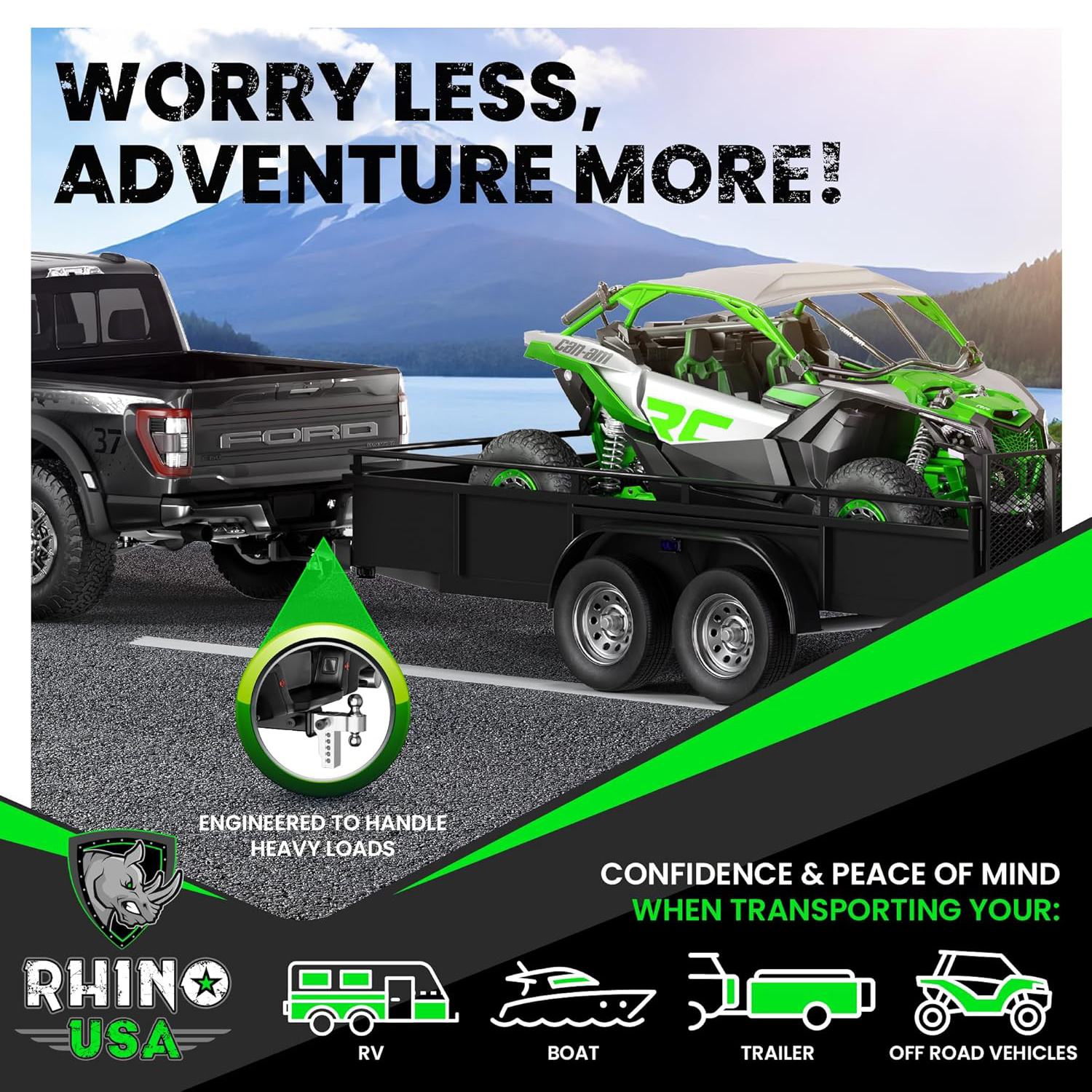 Rhino USA Adjustable Trailer Hitch for 2-Inch Receiver, 12,500 LBS, Weatherproof, Anti-Theft Lock - Image 3