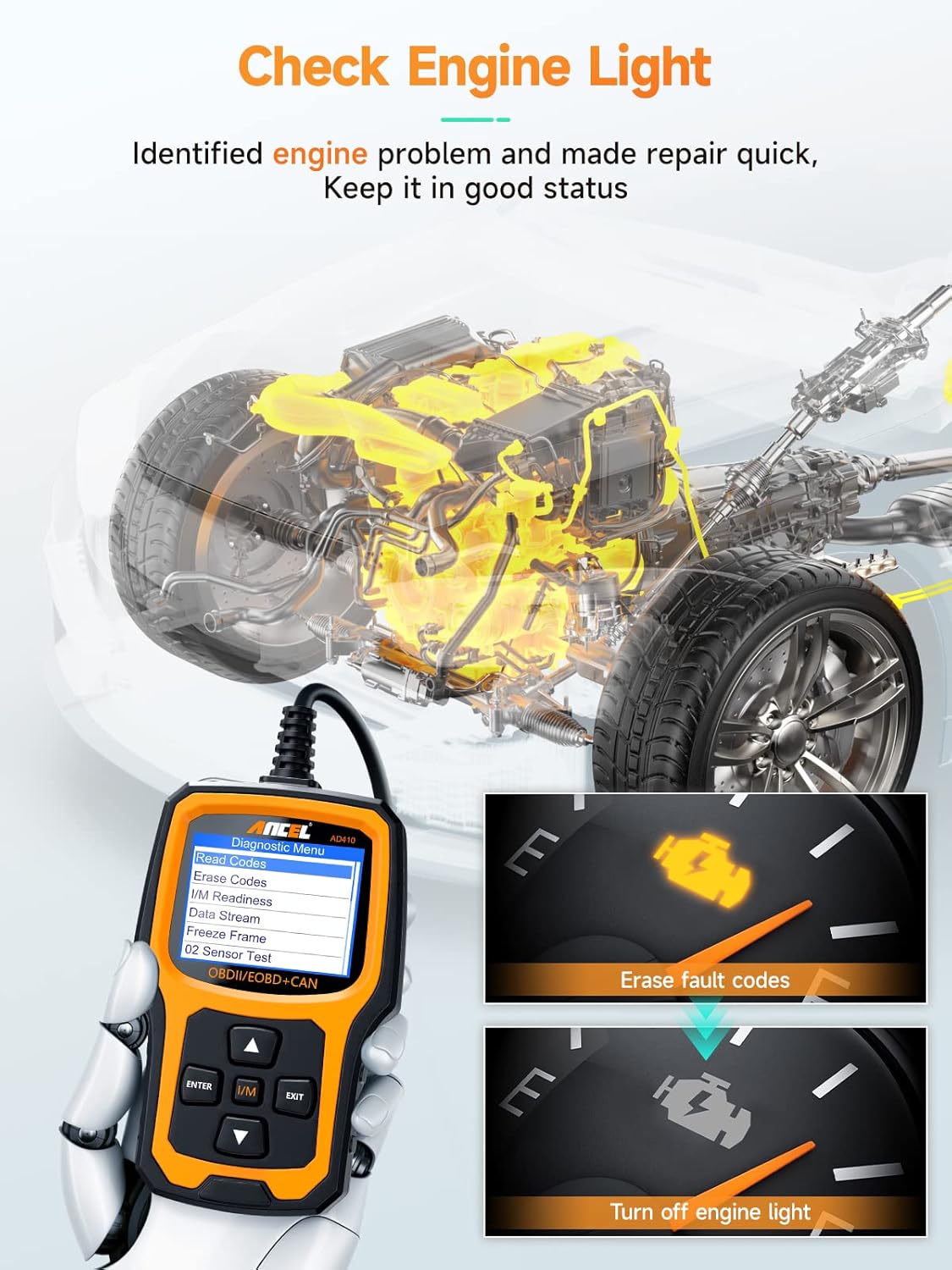 ANCEL AD410 OBD2 Scanner for Check Engine Light, Automotive Diagnostic Tool for All Cars 1996+ - Image 3