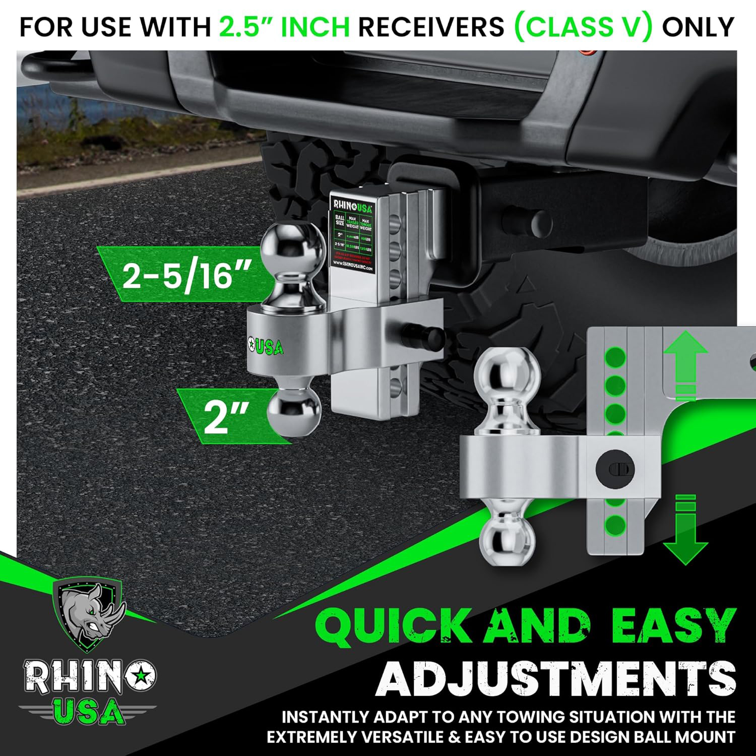Rhino USA Adjustable Trailer Hitch for 2-Inch Receiver, 12,500 LBS, Weatherproof, Anti-Theft Lock - Image 4