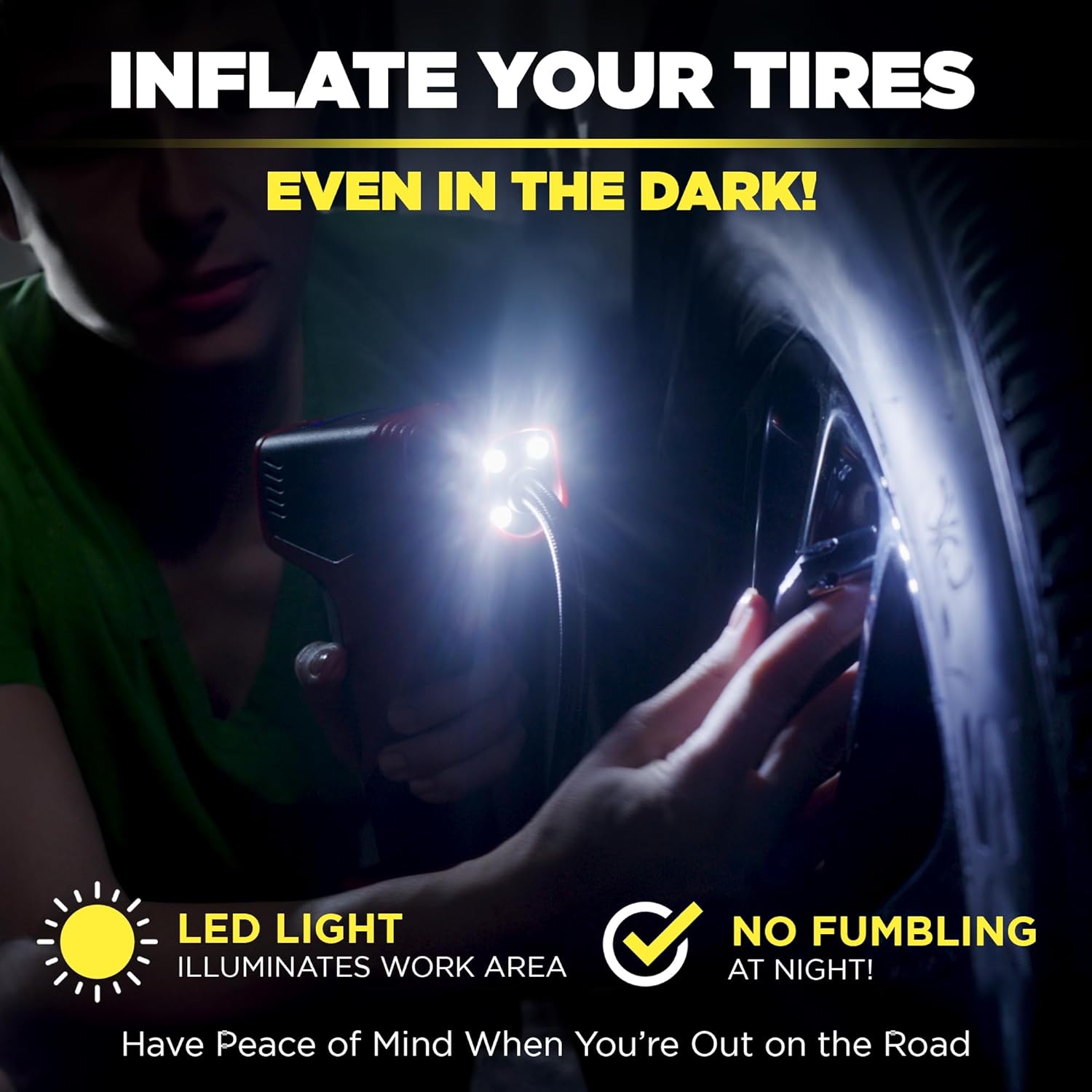 BULLSEYE PRO Portable Tire Inflator, 150 PSI, Auto Shut-Off, USB Rechargeable - Image 2