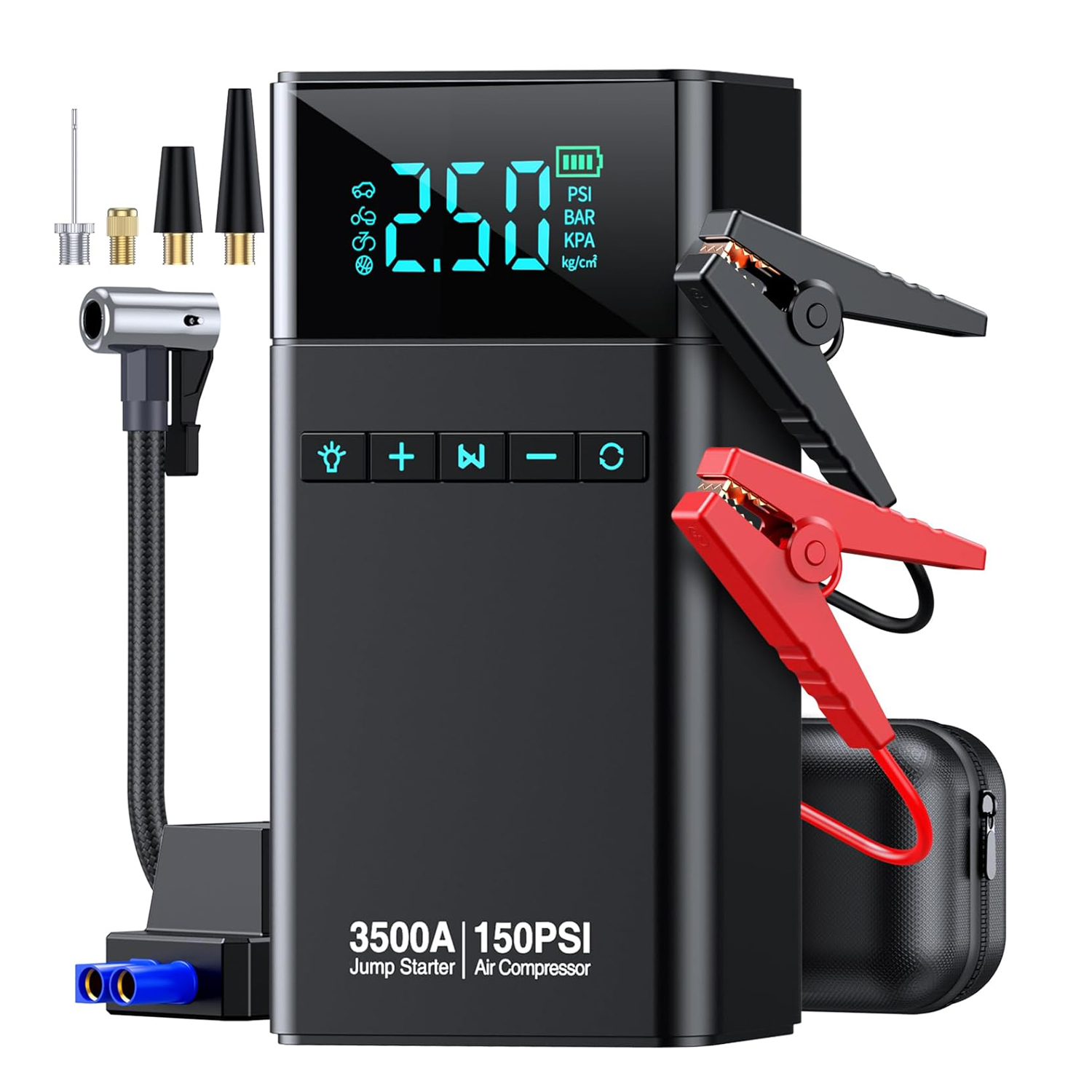 3500A Car Battery Jump Starter & Air Compressor – 150PSI, LCD & LED