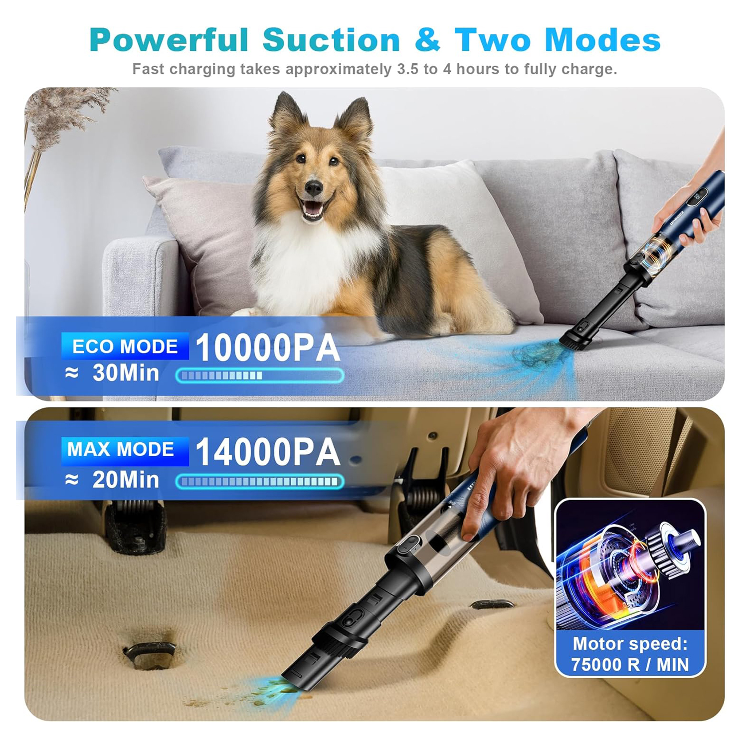 14000PA Car Vacuum Cleaner - Cordless Handheld with LED Light & Air Duster - Image 3