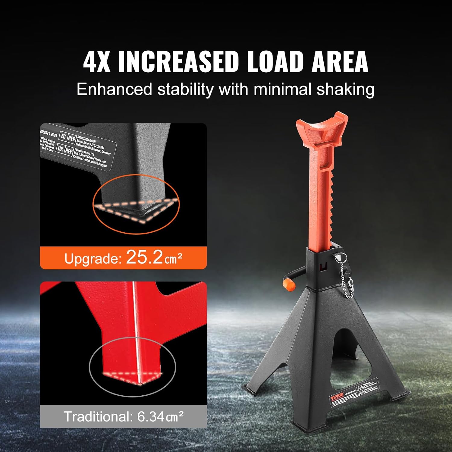 VEVOR 6-Ton Jack Stands, Heavy-Duty Double Locking, Adjustable 14.2"-23", Red - Image 5