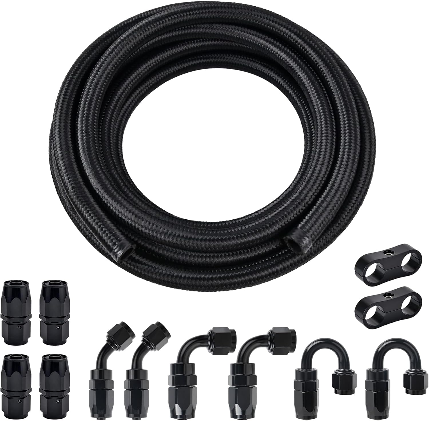 EVIL ENERGY 6AN Nylon Braided Fuel Line Kit, 20FT CPE Black Hose Fittings
