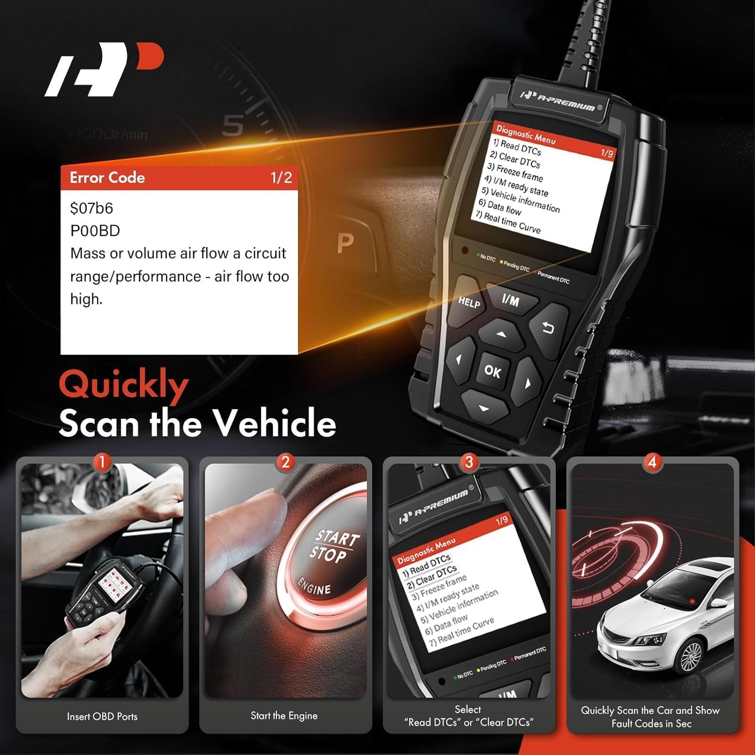 A-Premium AD200 OBD2 Scanner – Pro Car Diagnostic & Code Reader - Image 6