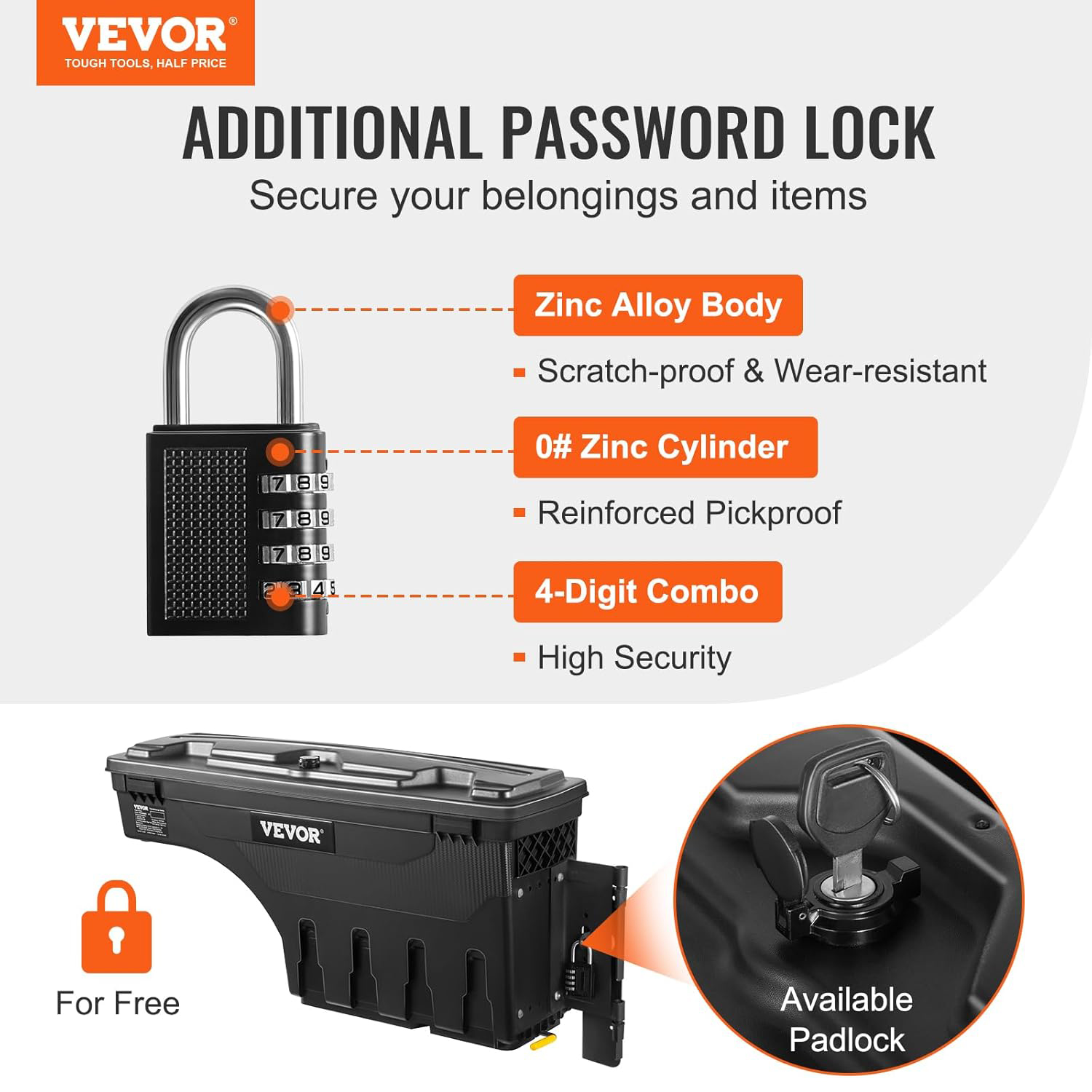 VEVOR Truck Bed Storage Box, Lockable & Waterproof, 6.6 Gal Tool Box for Ford F-150 - Image 4
