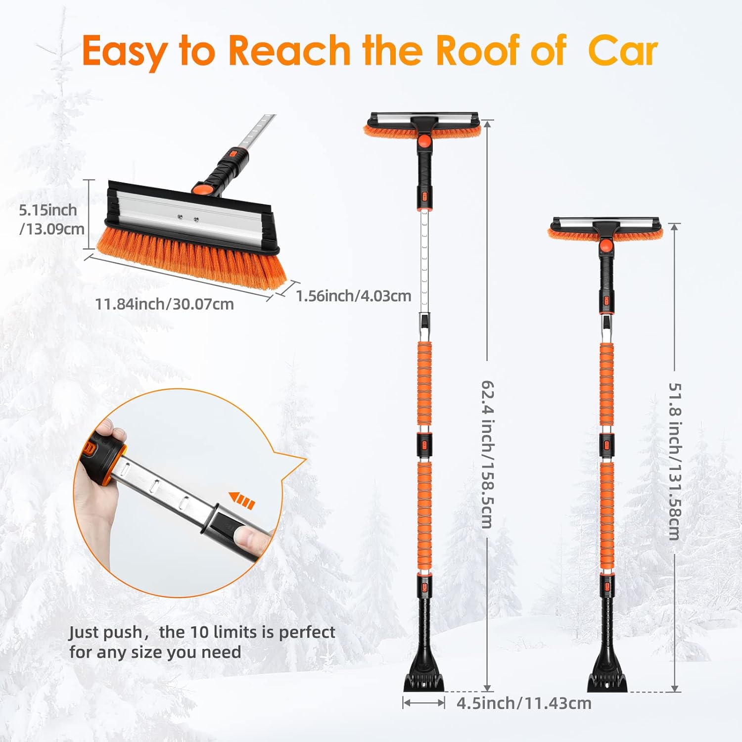 AstroAI 62.4" 3-in-1 Ice Scraper & Snow Brush – Extendable, Sturdy & Adjustable - Image 7