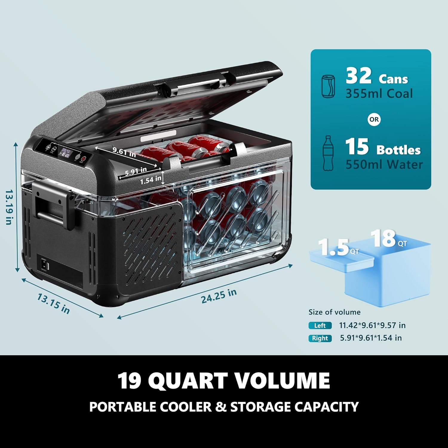 EUHOMY 12V Portable Refrigerator, 19QT Car Freezer, Travel Cooler -4℉ to 68℉ - Image 7