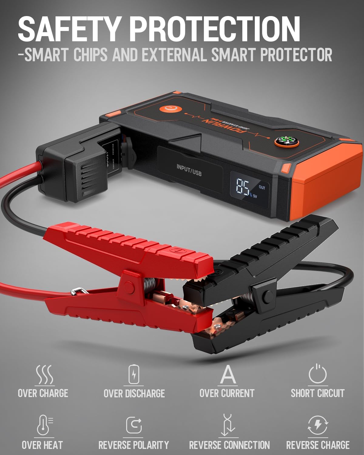 Powrun P-ONE 2000A Jump Starter - Portable Battery Pack for Cars & Diesel Engines (12V) - Image 4