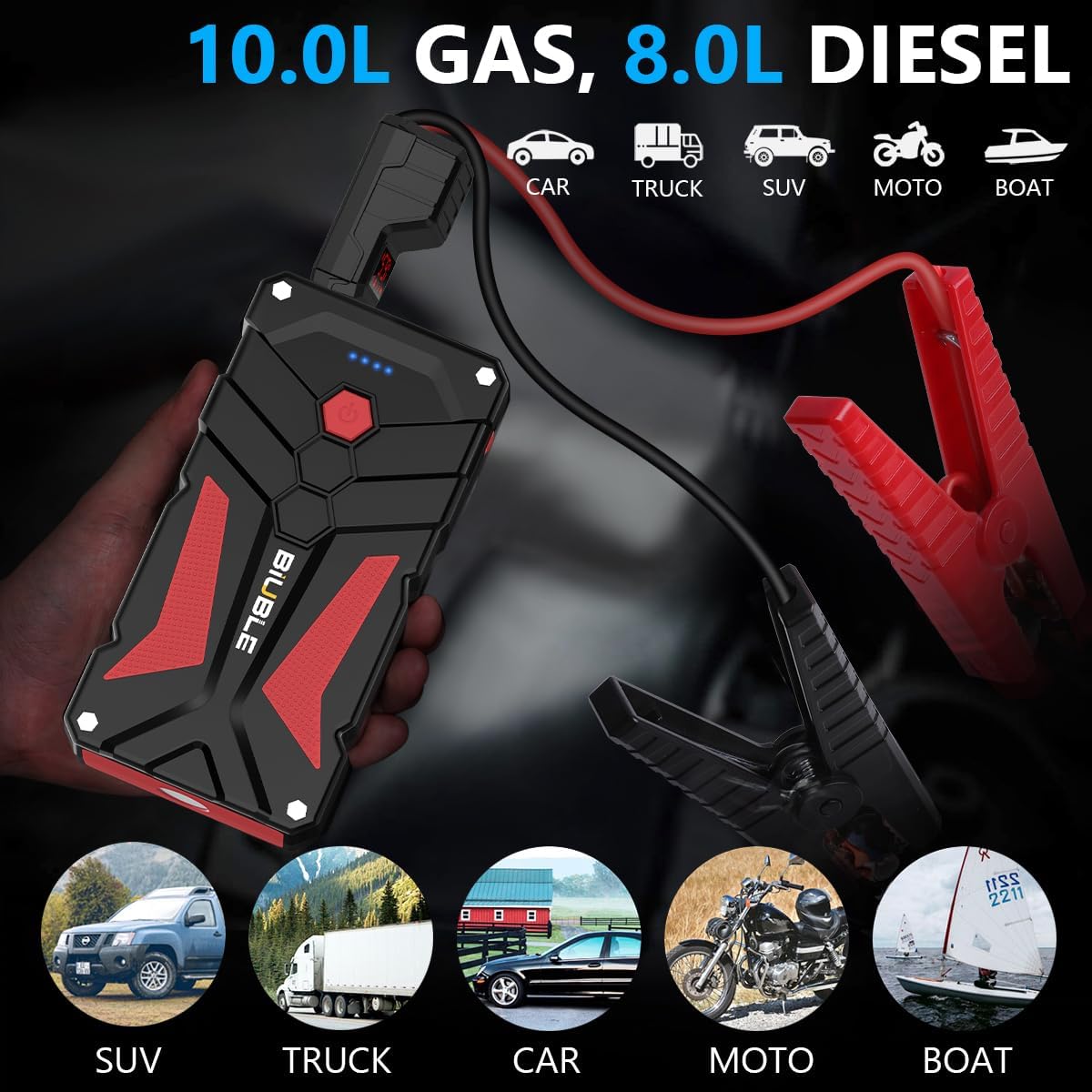 6000A Car Jump Starter, Portable Power Pack with USB for 12V Vehicles - Image 5