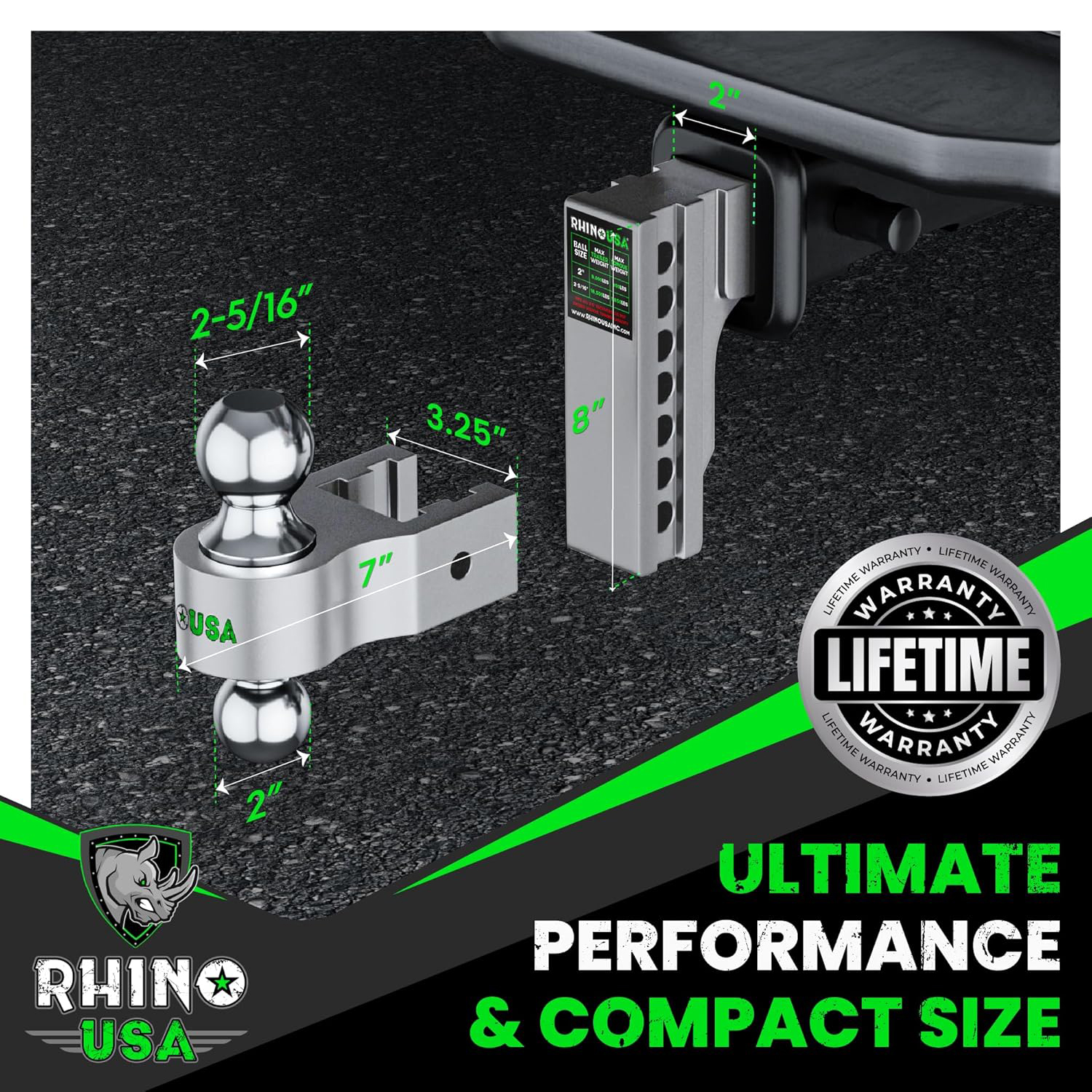 Rhino USA Adjustable Trailer Hitch for 2-Inch Receiver, 12,500 LBS, Weatherproof, Anti-Theft Lock - Image 6