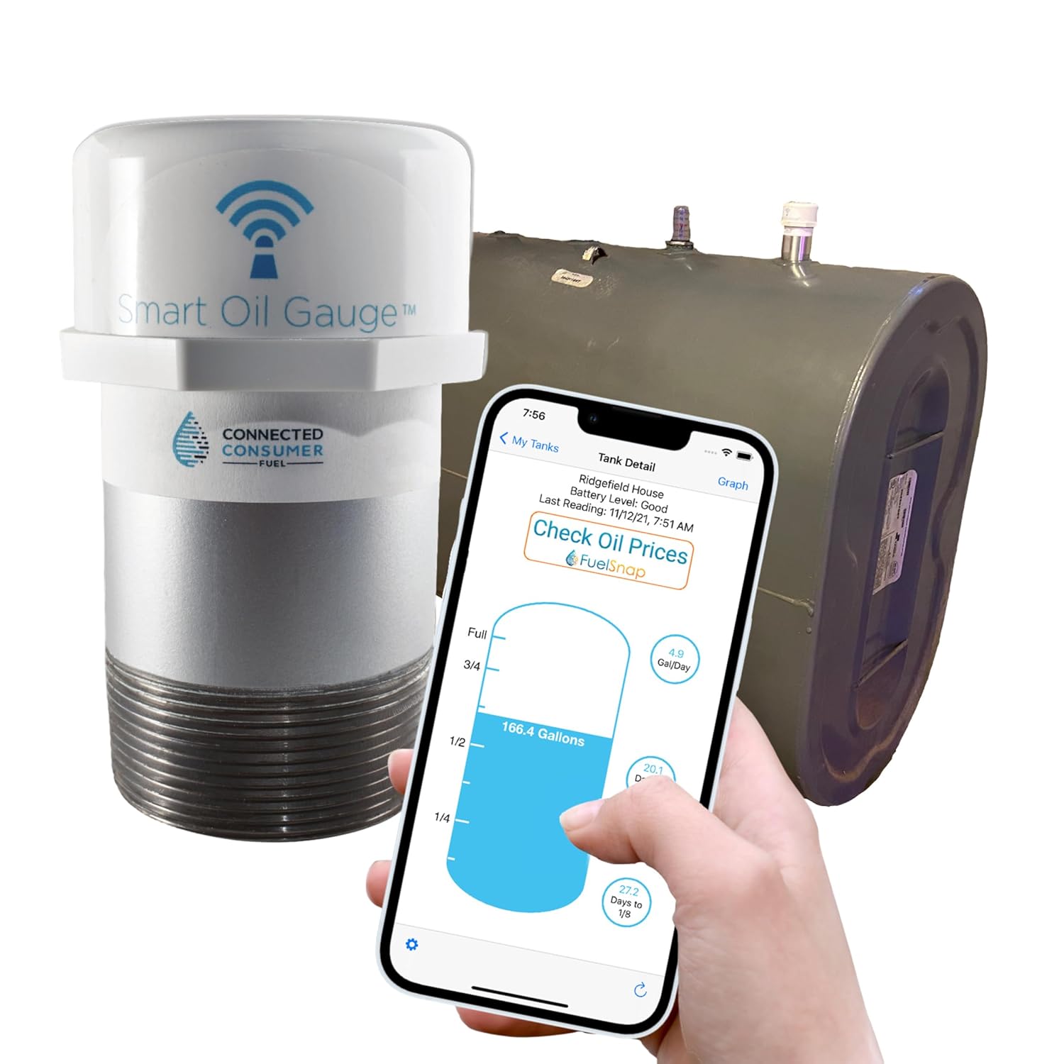 Smart Oil Gauge – Wi-Fi Heating Oil Tank Monitor for 275-550 Gallon Tanks, Alexa Compatible