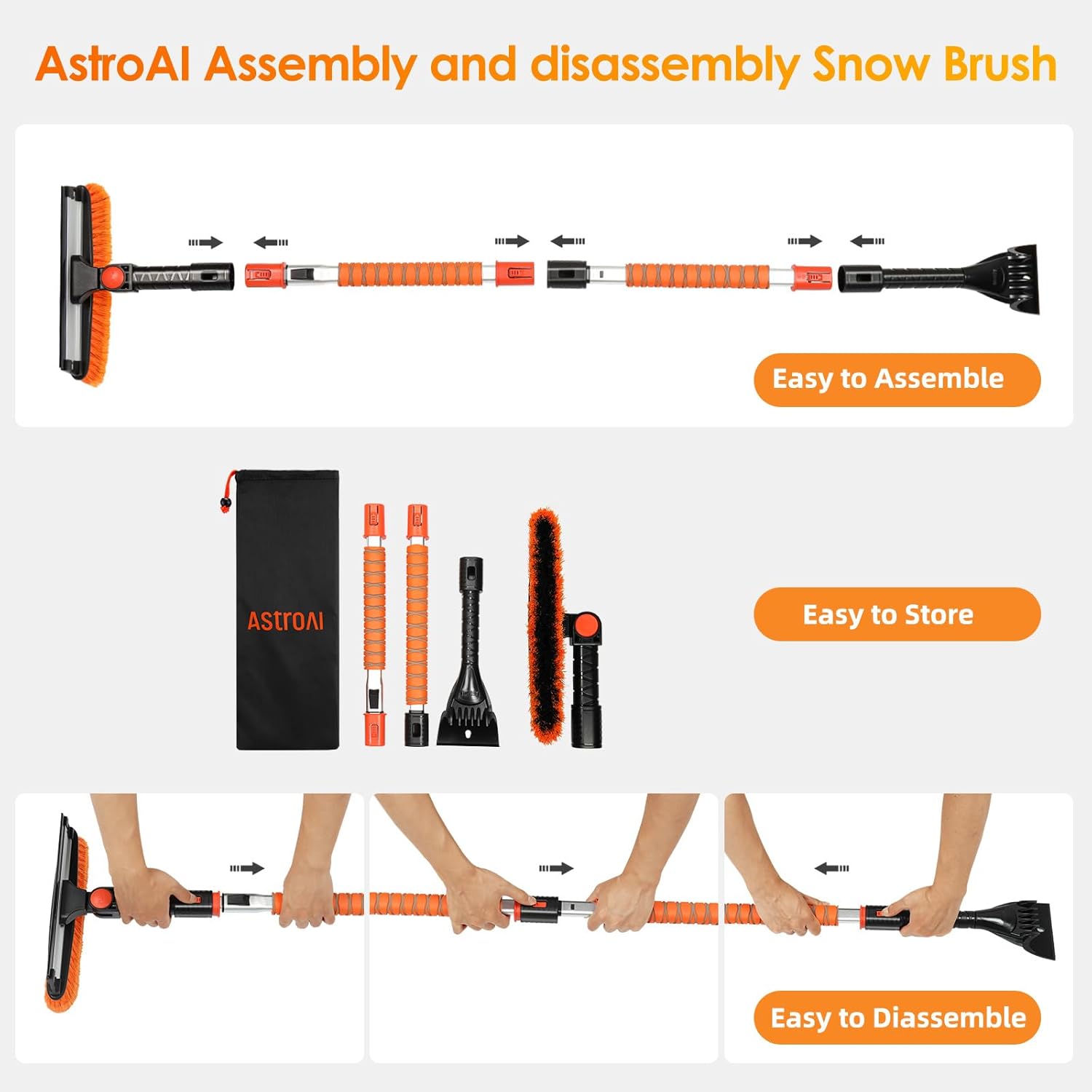 AstroAI 62.4" 3-in-1 Ice Scraper & Snow Brush – Extendable, Sturdy & Adjustable - Image 8