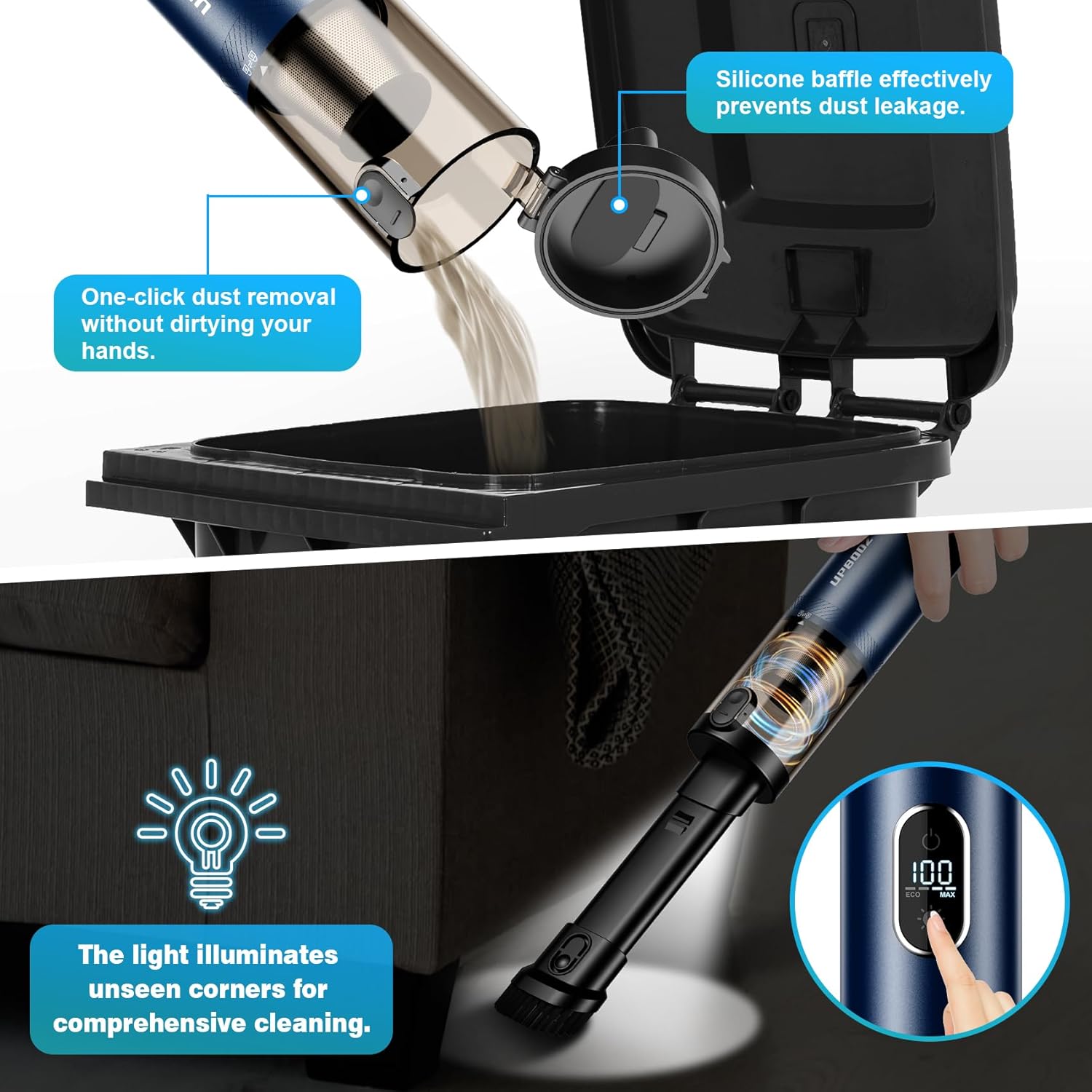 14000PA Car Vacuum Cleaner - Cordless Handheld with LED Light & Air Duster - Image 7